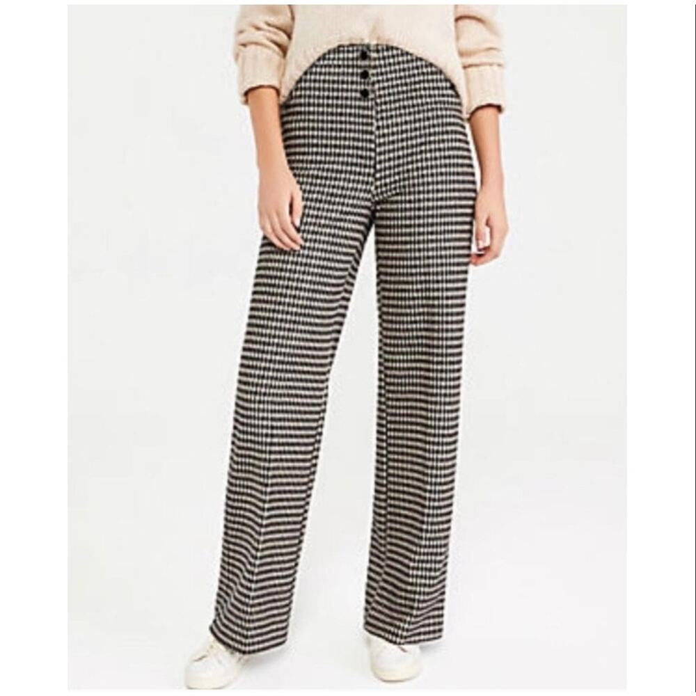 Ann Taylor Women's Black Cream Printed High Waisted Straight Legs Pants Size 10‎